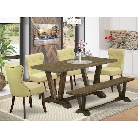 East West Furniture 6 Piece V-Style Kitchen Dining Set - Distressed Jacobean V776SI737-6